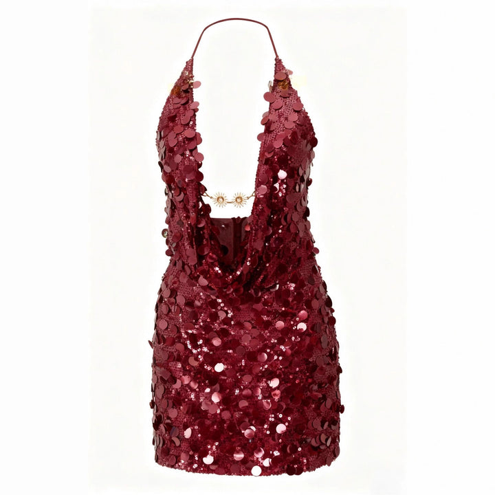 Damen Glitzerndes Minikleid mit tiefem V-Ausschnitt und Troddel-Applikationen Echo Archiv