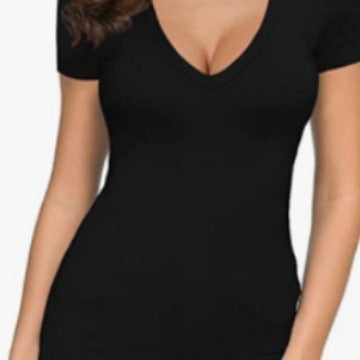 Damen Figurbetontes V-Ausschnitt T-Shirt Echo Archiv