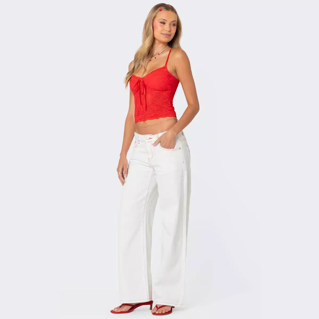 Damen Spitzencrop-Top mit Schleifen-Detail und verstellbaren Trägern Echo Archiv
