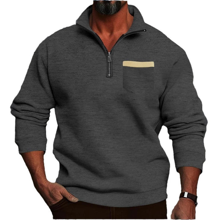 Herren modischer Stehkragenpullover mit halbem Reißverschluss und Brusttasche Echoarchiv