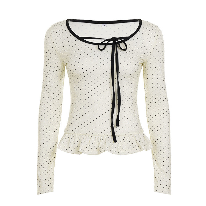 Damen nan tailliertes Longsleeve mit Rüschensaum, Tunnelzug und feinem Punktmuster Echo Archiv