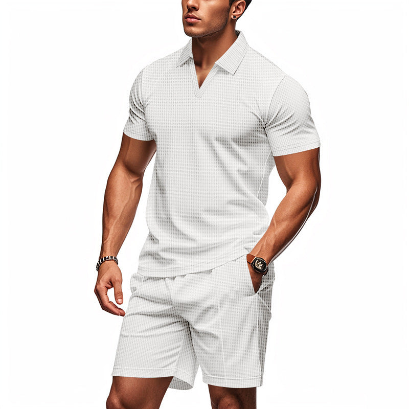 Herren modisches Freizeitshorts-Set mit elegantem V-Ausschnitt und atmungsaktiven Eigenschaften Echoarchiv