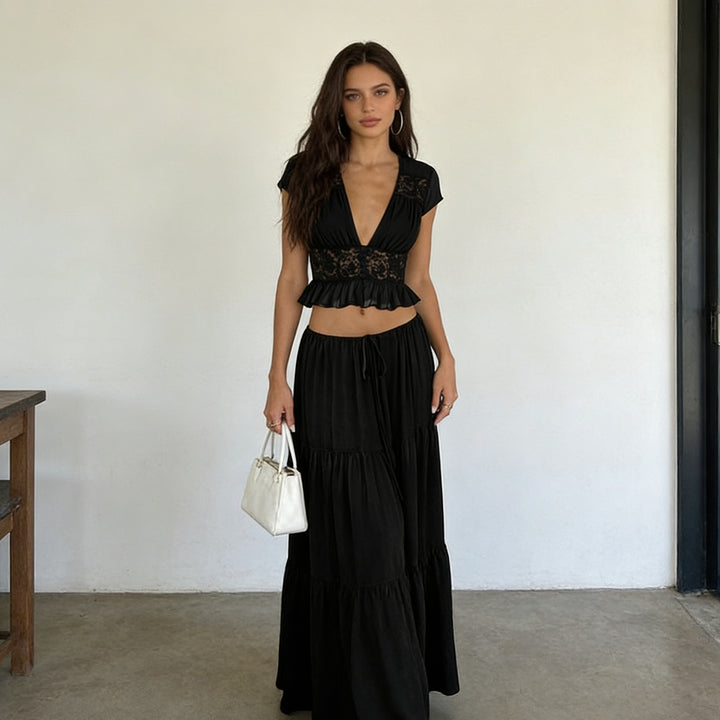 Damen Lässiges Maxi-Kleid mit eleganter Raffung und cropped Top Echo Archiv
