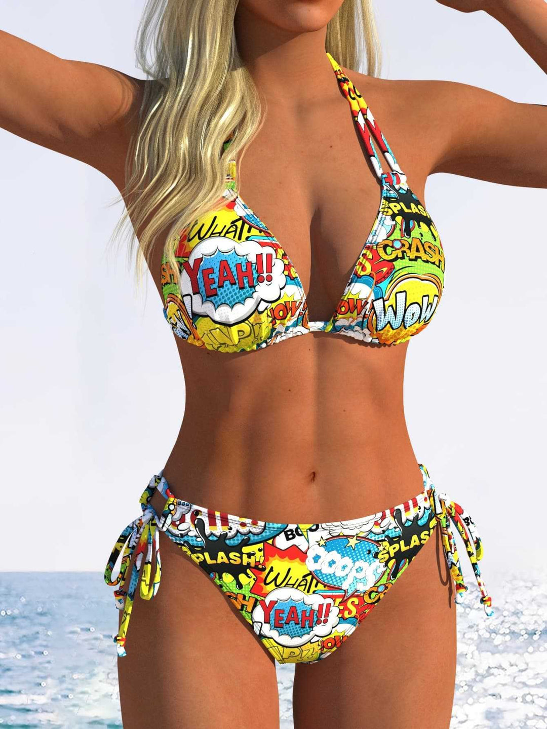 Damen Triangel-Bikini mit verstellbaren Bindebändern und modischem Wellenmuster Echo Archiv
