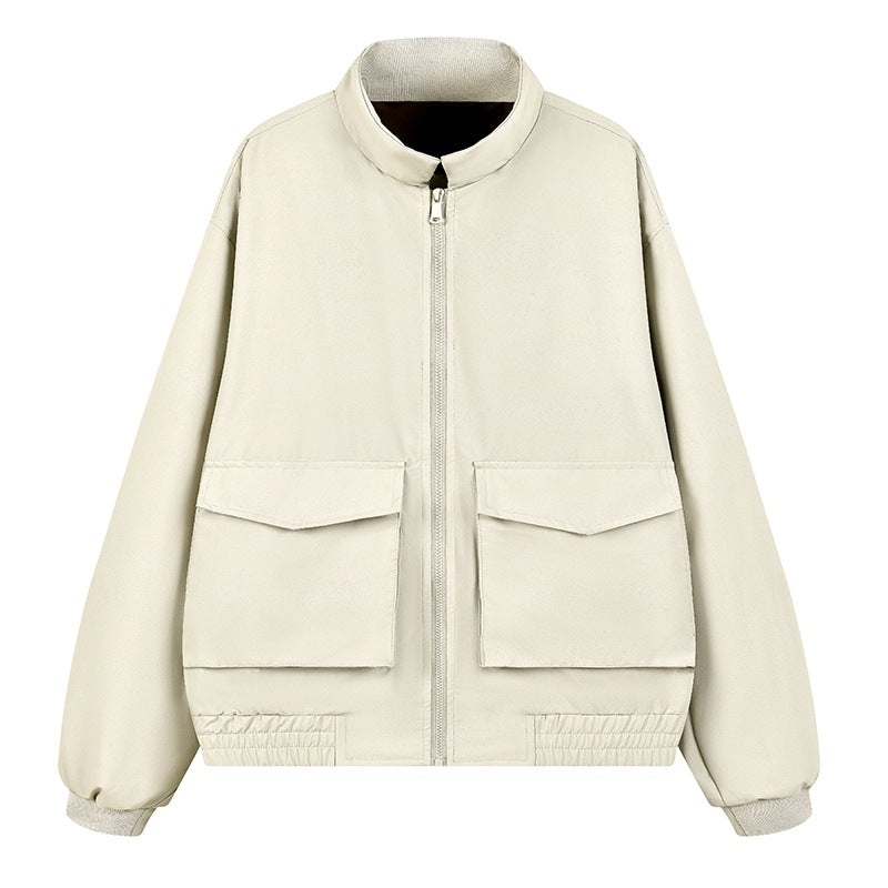Herren Boxy Utility‑Bomberjacke mit großen Pattentaschen, Stehkragen & Reißverschluss Echoarchiv