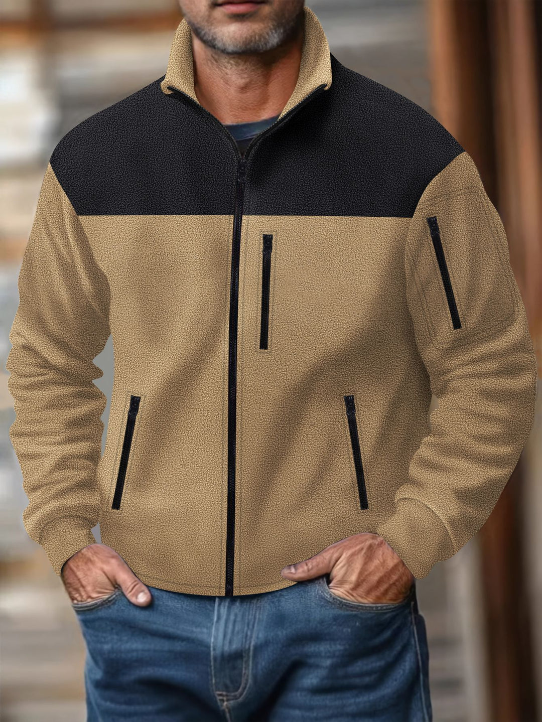 Herren Fleecejacke mit stylischem Farbdreieck-Design Echoarchiv