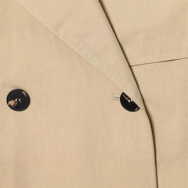 Damen Cropped doppeltreihiger Trenchblazer mit Bindegürtel und Epauletten Echo Archiv