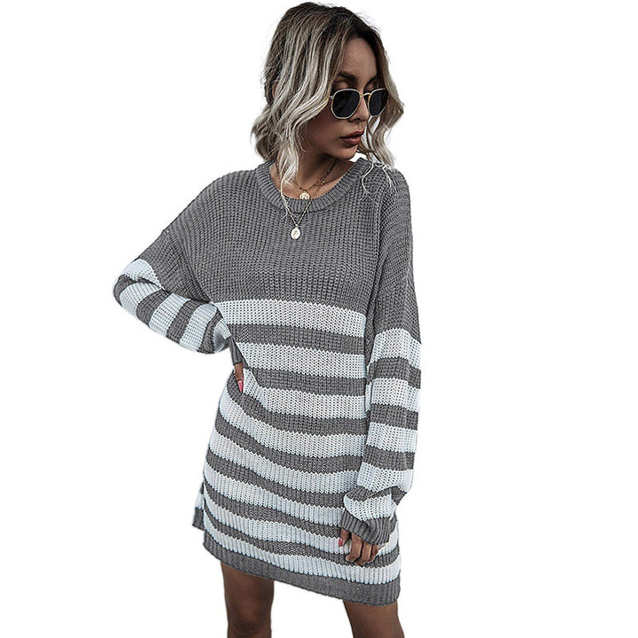 Damen Modisches Strickkleid mit gestreiftem Design Echo Archiv