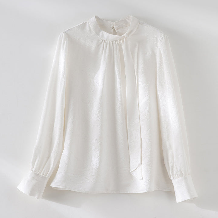 Damen Elegante Satin-Bluse mit Schluppe und feiner Jacquard-Struktur Echoarchiv