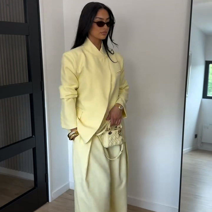 Damen Zweiteiliges Oversize-Sakko mit Stehkragen und weite Bundfaltenhose Echoarchiv