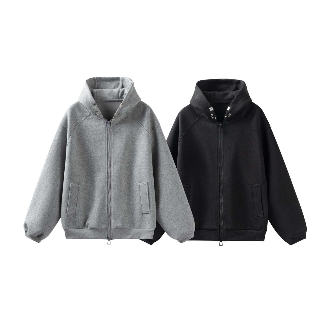 Unisex Oversize Kapuzenjacke mit hohem Kragen, Zweiwege‑Reißverschluss und eingearbeiteten Eingriffstaschen Echoarchiv