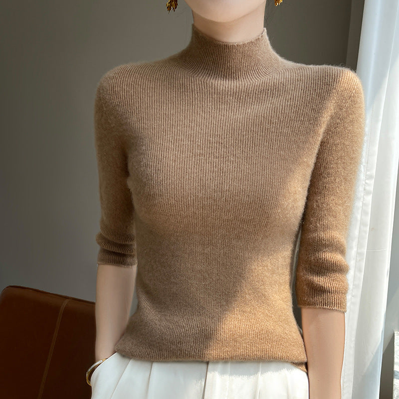 Damen Kurzarm-Mockneck-Pullover mit flauschiger Angora‑Optik Echoarchiv