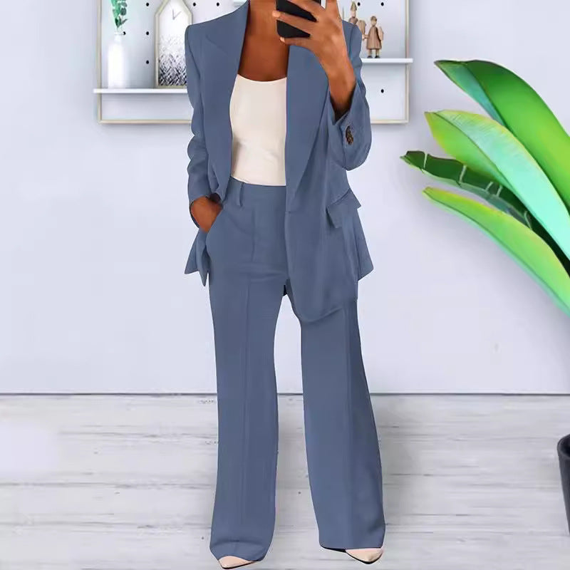 Damen nan bürotaugendes Hosenanzug Set mit weiter Hose und tailliertem Blazer Echo Archiv