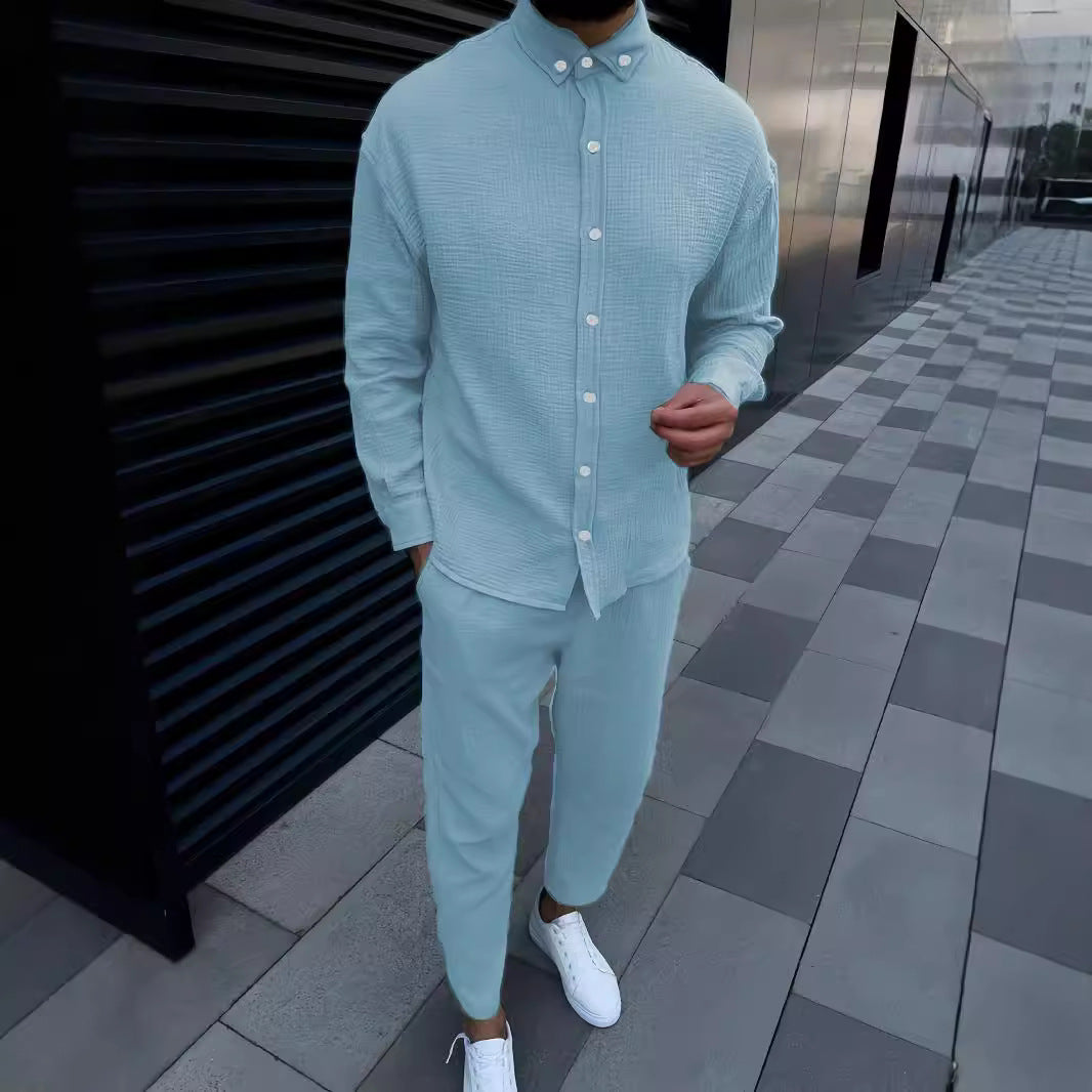 Herren elegantes langärmliges Hemd mit strukturiertem Design Echoarchiv