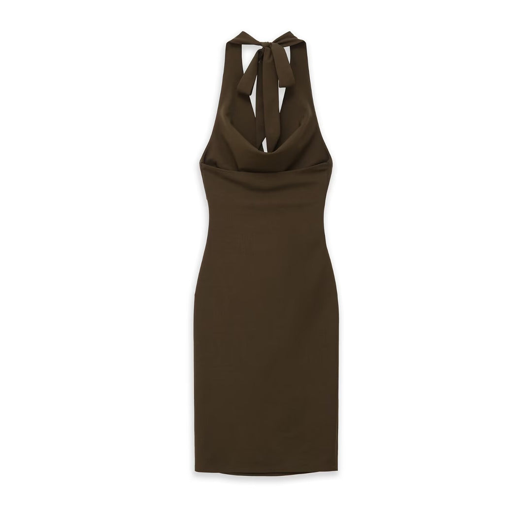 Damen Midikleid mit Neckholder, Wasserfall‑Cowl‑Ausschnitt und seitlicher Raffung Echo Archiv