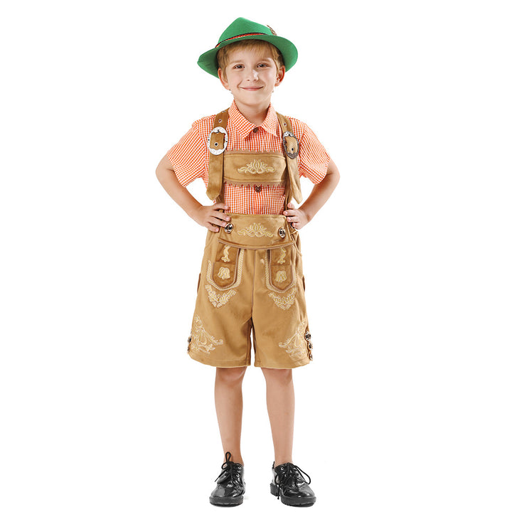 Unisex nan traditionelles Kinder Trachten-Set Lederhose mit Stickerei und kariertem Hemd Echo Archiv