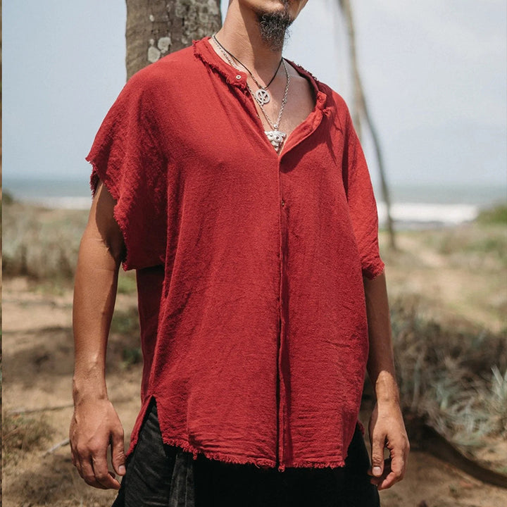 Herren lässiges Kurzarmhemd mit Fransen Echoarchiv