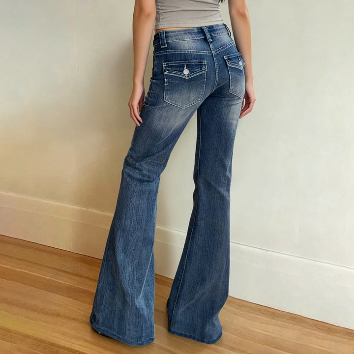 Damen Hochtaillierte Flared-Jeans mit Used-Waschung und Five-Pocket Echo Archiv