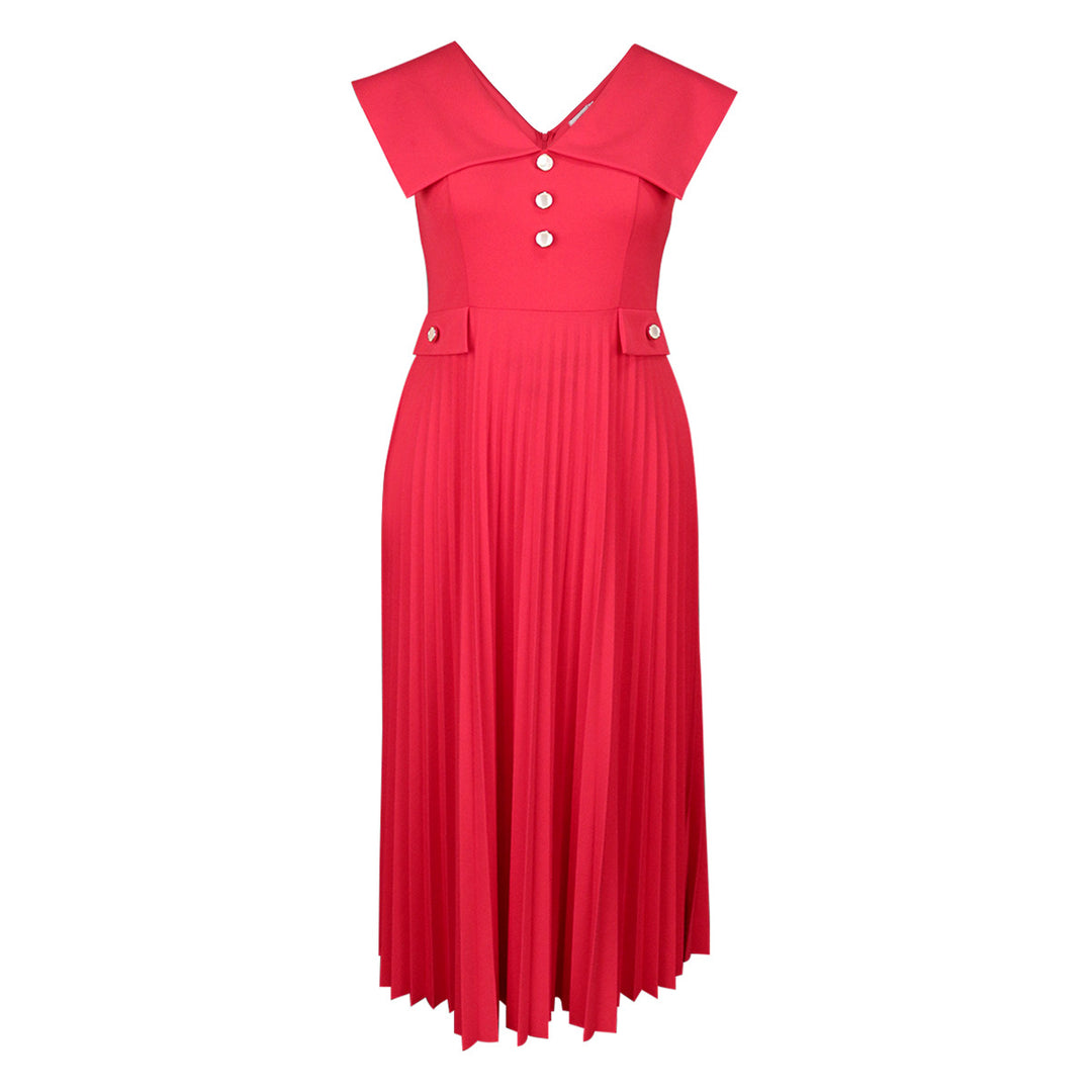 Damen plissiertes Maxikleid mit eleganten Knopfdetails Echo Archiv