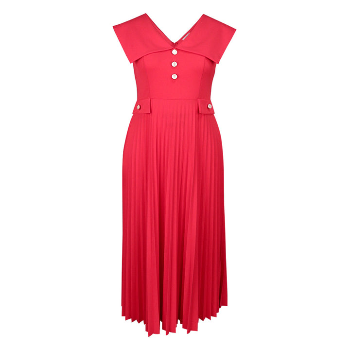 Damen plissiertes Maxikleid mit eleganten Knopfdetails Echo Archiv