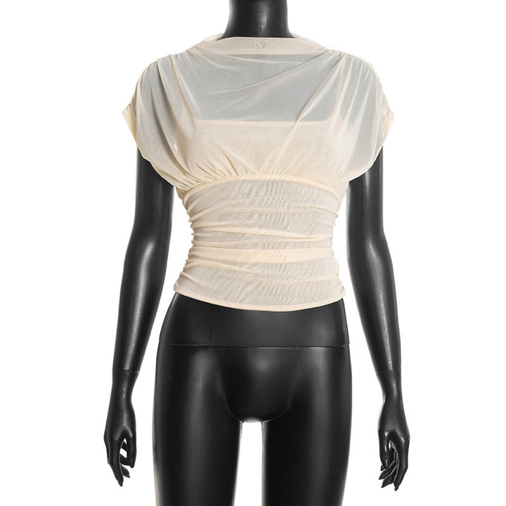 Damen elegantes Oberteil mit modischen Raffungen und transparentem Stoff Echo Archiv