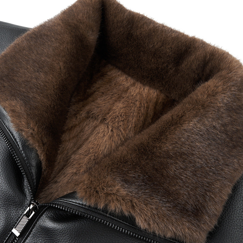 Herren Lederjacke mit wärmendem Lammfellkragen und verdecktem Reißverschluss Echo Archiv