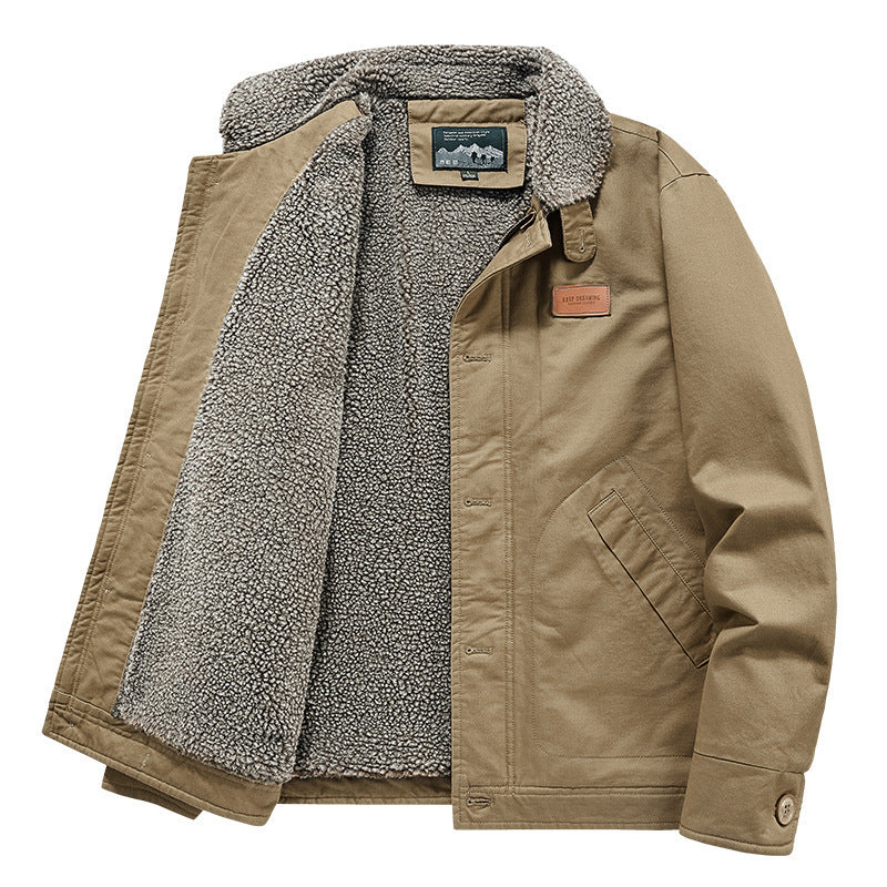 Herren Canvas-Jacke mit durchgehendem Sherpa-Innenfutter und Hemdkragen – Taviero