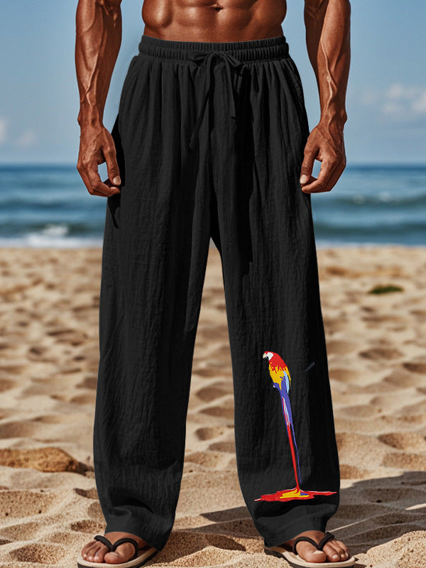 Herren luftige Strandhose mit buntem Papageien-Design Echoarchiv