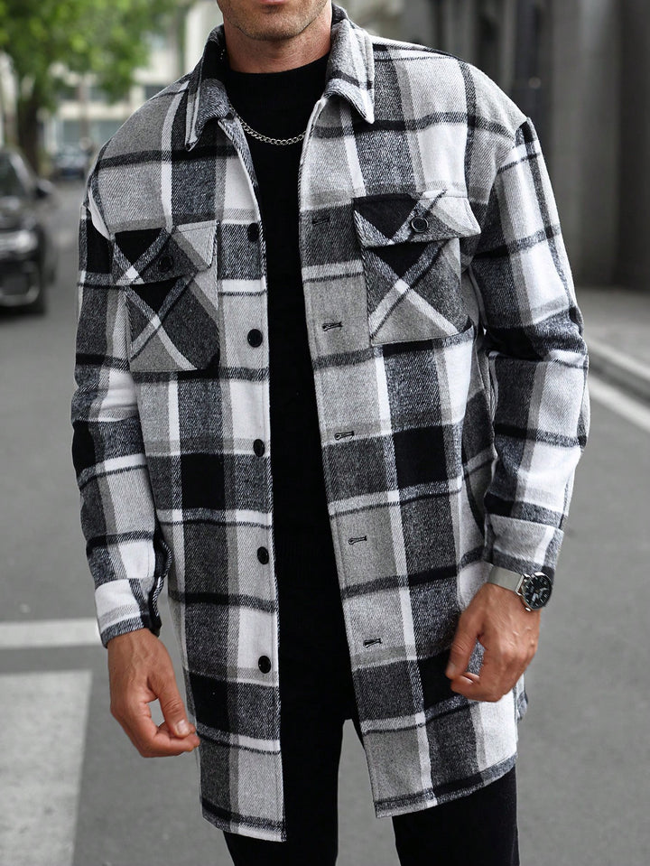 Herren nan kariertes Longline-Überhemd mit aufgesetzten Brusttaschen und Knopfleiste Echo Archiv