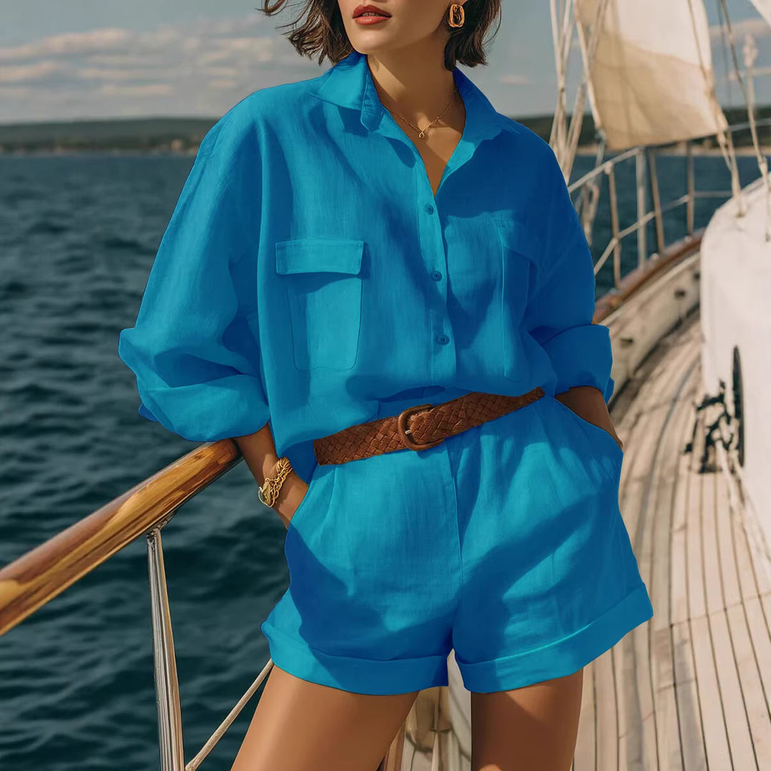 Damen Luftiges Kurzarm-Hemd und Shorts-Set Echo Archiv