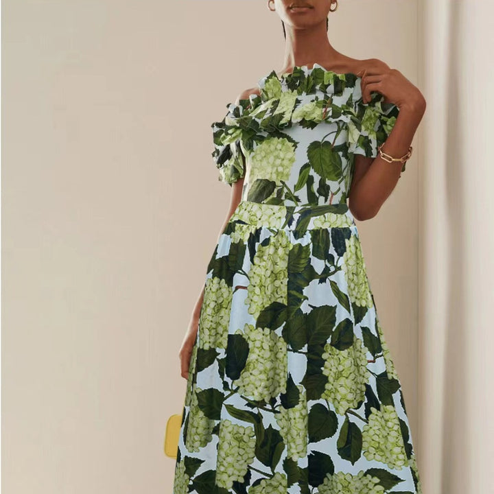 Damen Einteiler Badeanzug mit voluminösen Rüschendetails und floralem Design Echo Archiv