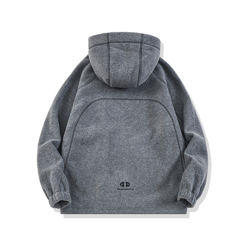 Unisex Oversize Fleece-Kapuzenjacke mit Kontrastnähten und Reißverschlusstaschen Echoarchiv