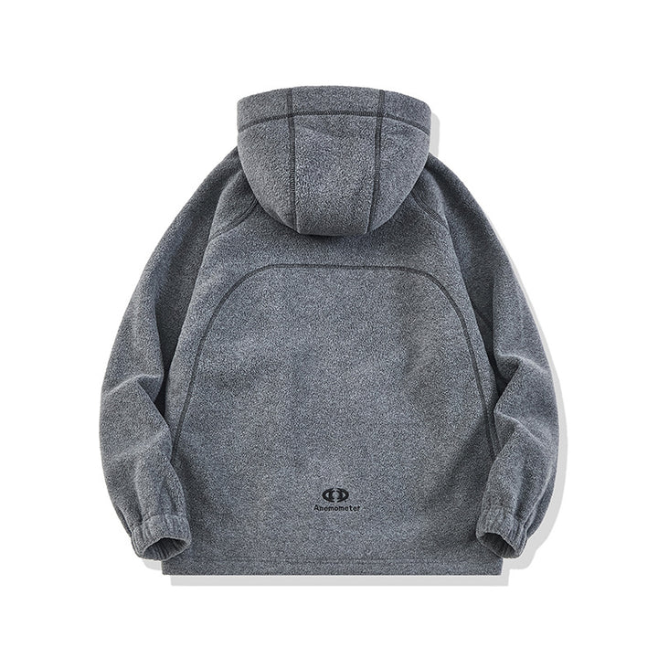 Unisex Oversize Fleece-Kapuzenjacke mit Kontrastnähten und Reißverschlusstaschen Echoarchiv