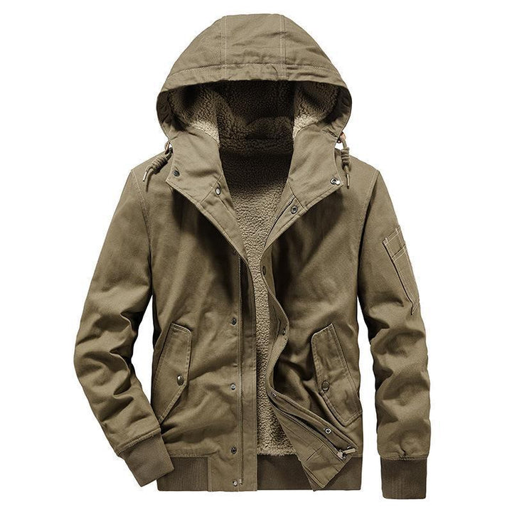 Herren Canvas-Kapuzenjacke mit Sherpa-Innenfutter, Utility-Taschen und Rippbündchen – Taviero