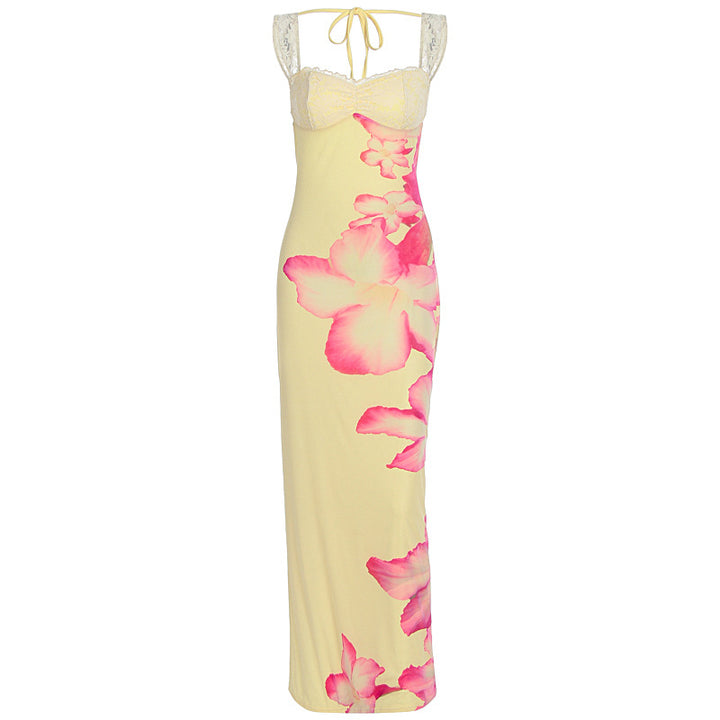 Damen Elegantes Maxikleid mit floralem Oberteil und Spitzenbändern Echo Archiv