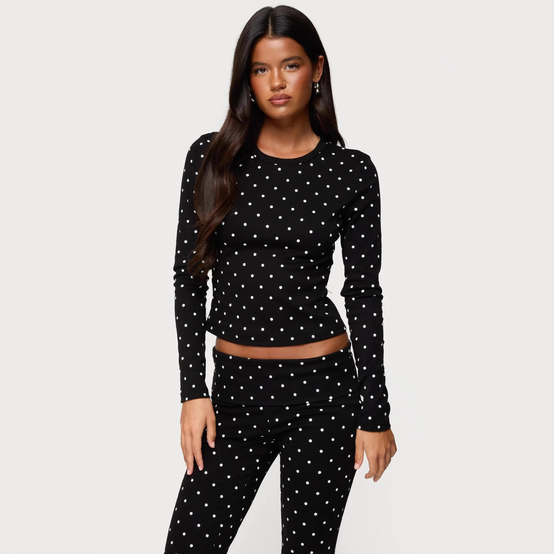 Damen Langärmliges Polka-Dots Oberteil und Leggings Set Echo Archiv