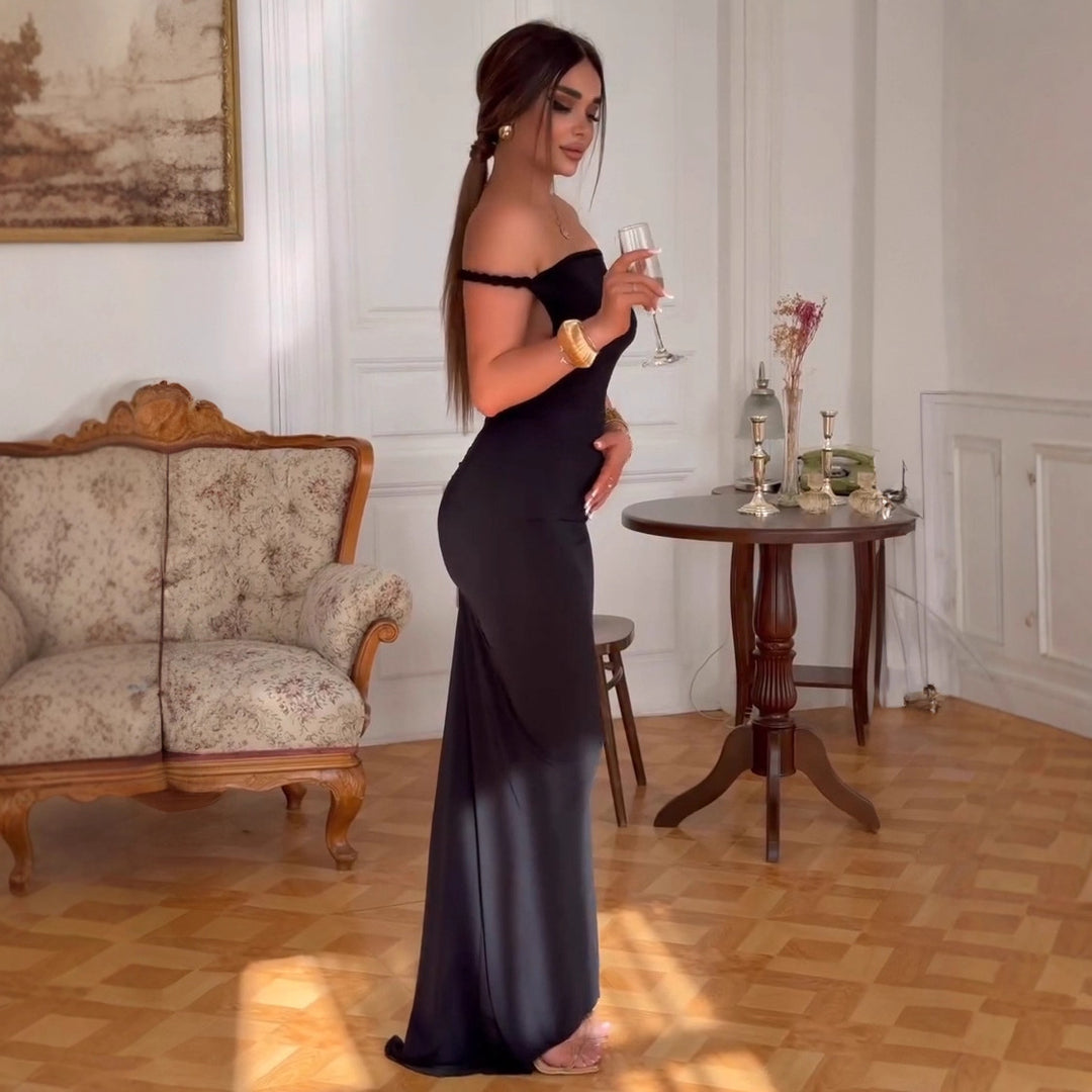 Damen Off-Shoulder Maxi-Kleid mit figurbetonendem Schnitt und elegantem Saum Echo Archiv