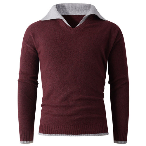 Herren eleganter V-Ausschnitt Pullover mit kontrastierendem Kragen Echoarchiv