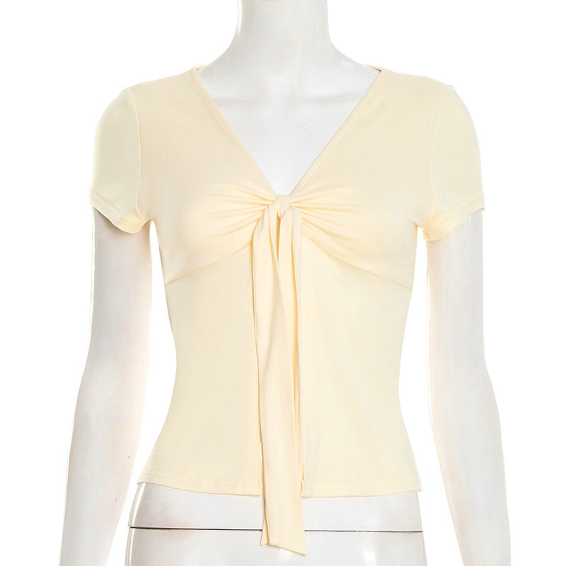 Damen elegantes Wickeloberteil mit dekorativem Knoten und tiefem V-Ausschnitt Echo Archiv