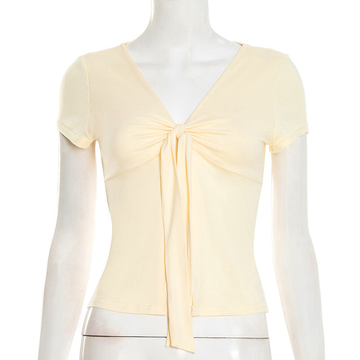 Damen elegantes Wickeloberteil mit dekorativem Knoten und tiefem V-Ausschnitt Echo Archiv