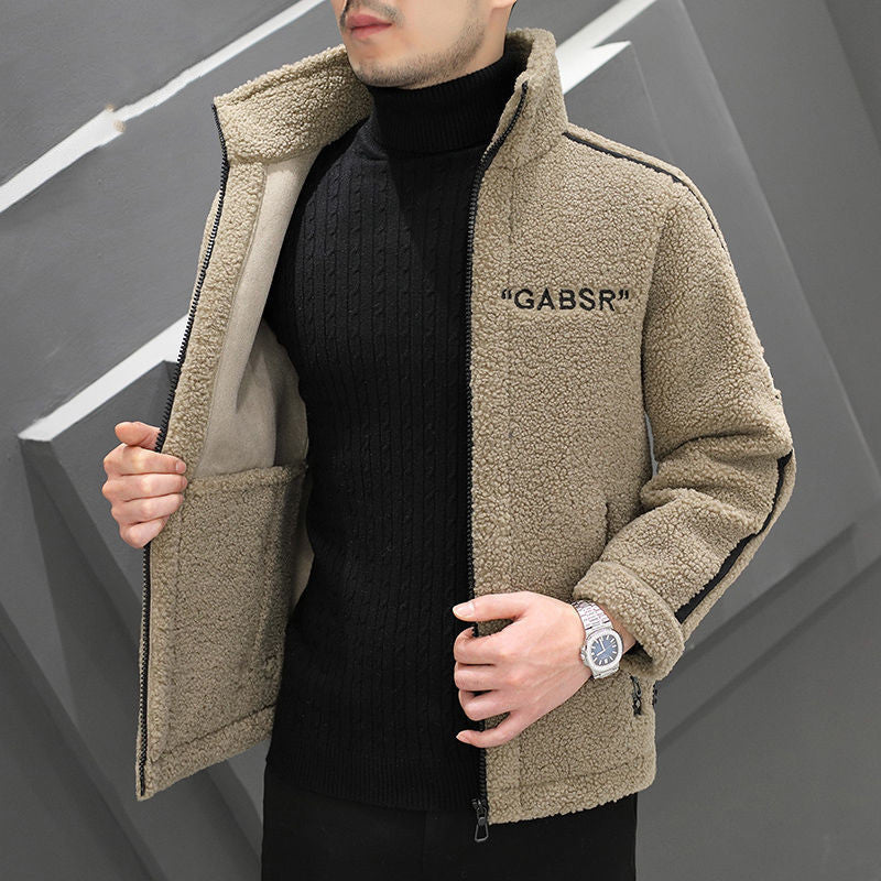 Herren Teddy-Fleece-Blouson mit Stehkragen, Reißverschluss und Kontraststreifen Echoarchiv