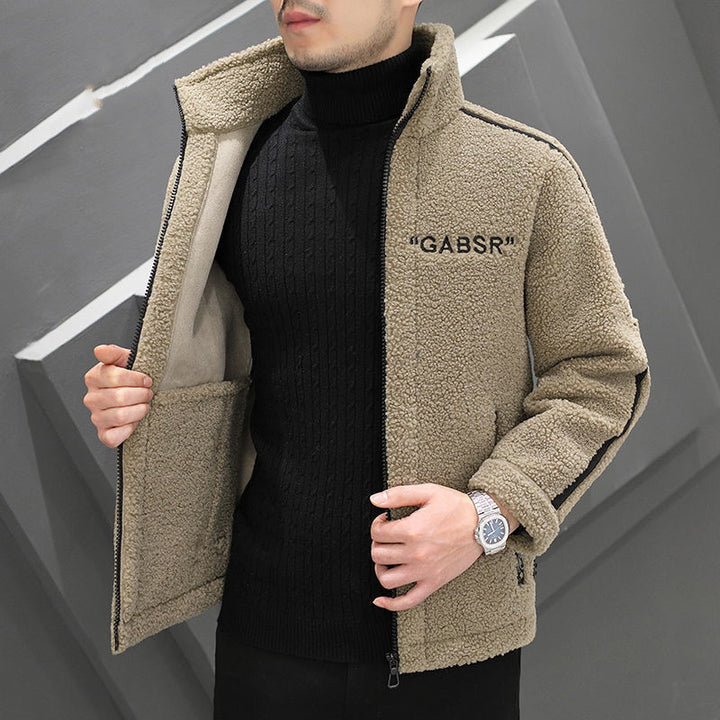 Herren Teddy-Fleece-Blouson mit Stehkragen, Reißverschluss und Kontraststreifen Echoarchiv
