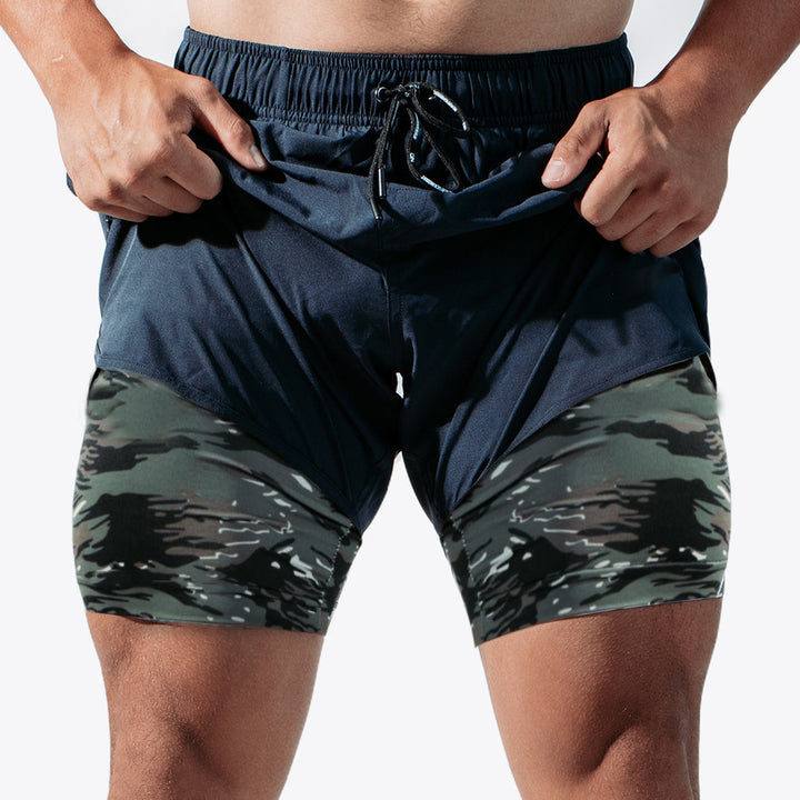 Herren Atmungsaktive Trainingsshorts mit integrierter Kompressionsunterhose und elastischem Bund Echoarchiv
