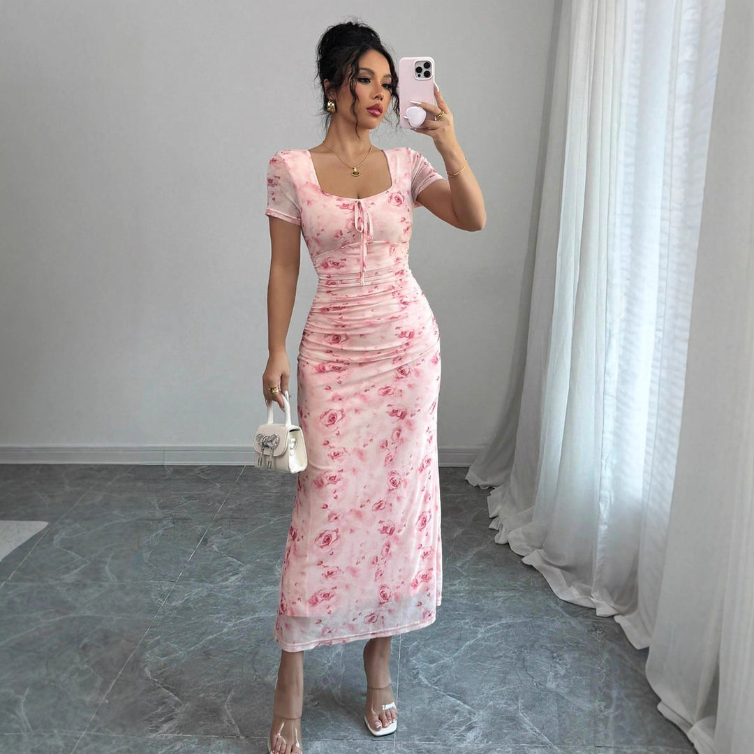 Damen Midi-Kleid mit raffinierten Falten und floralem Muster Echo Archiv
