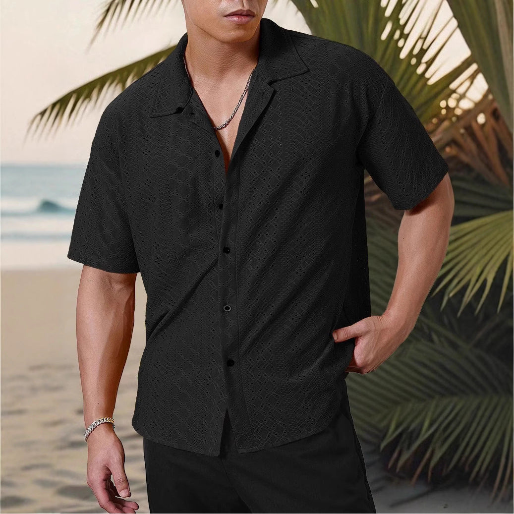 Herren Kurzarmhemd mit strukturiertem Design und atmungsaktivem Material Echoarchiv
