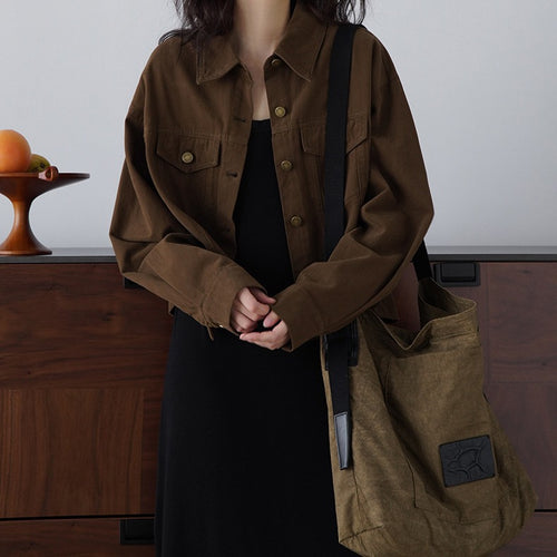 Damen Modische Oversized-Jacke mit Knöpfen und praktischen Taschen Echoarchiv