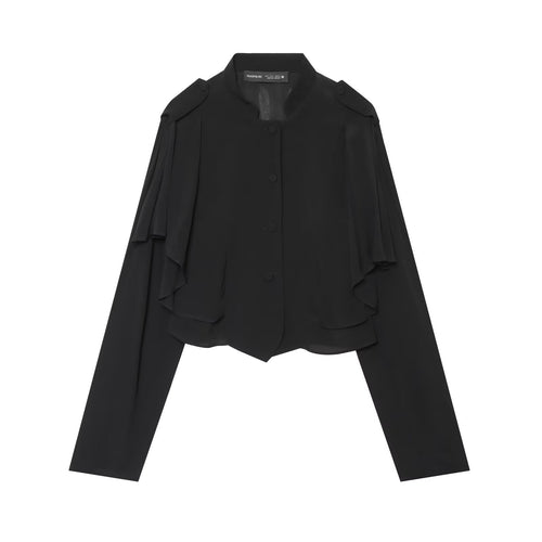 Damen Kurzjacke mit Lagenvolants, Stehkragen und verdeckter Knopfleiste Echo Archiv