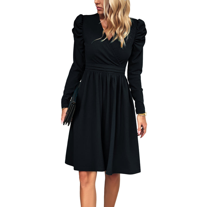 Damen Wickel-Midikleid mit Puffärmeln, betonter Taillenpasse und weit schwingendem Rock – Élara
