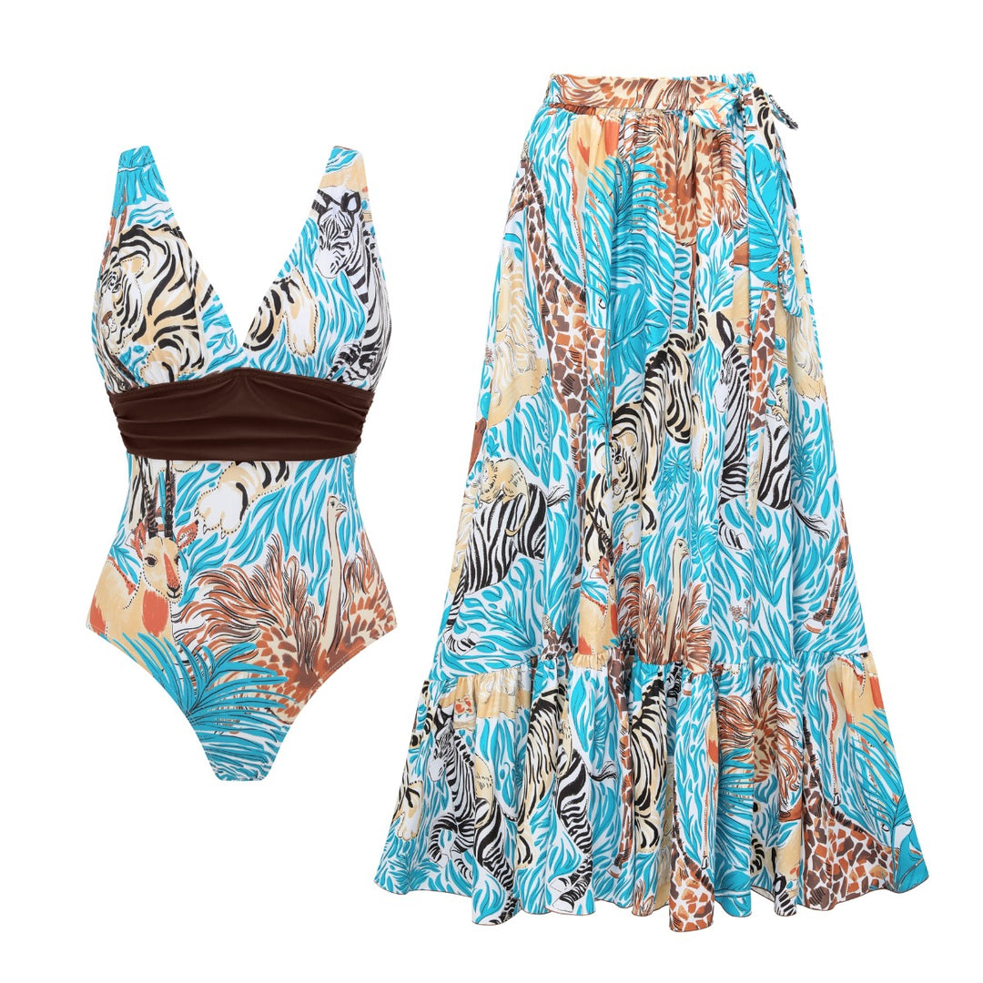 Damen Einteiler Badeanzug mit tierischem Print und eleganter Taillierung Echo Archiv