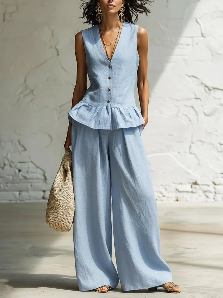 Damen lässiger Jumpsuit mit peplum Schnitt und Knopfdetails Echo Archiv